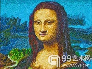 美艺术家用彩色糖豆复制《蒙娜丽莎》画作