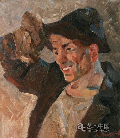 炼钢工人 纸板油画 28cm×25cm 1956